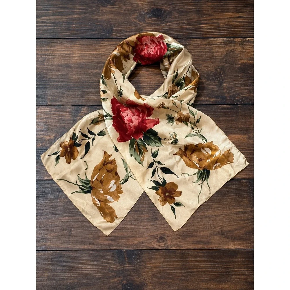 Echo Floral Scarf Womens OS Beige Good Silk Like Rectangular Botanical 11x52